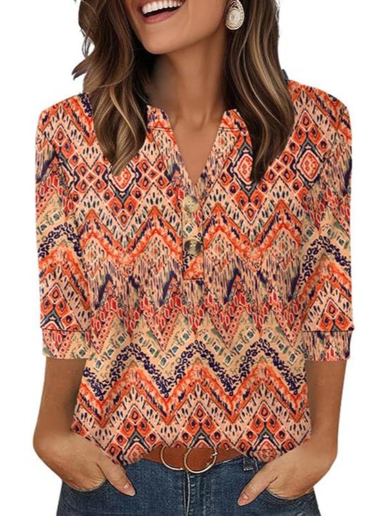 Womens Tops 3/4 Sleeve Henley Shirts For Women Summer Outfits Fashion Clothing